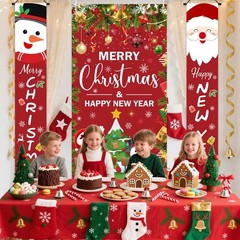 3Pcs Red Christmas Door Cover Snowflake Merry Christmas Banner Xmas New Year …