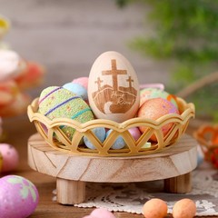 Easter He is Risen Gift, Wooden Easter Egg Religious He is Risen Egg with Cro…