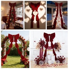 Large Velvet Bow 32″x250″ – Big Red Bow with Long Tails for Party, Wedding, Holi