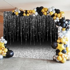 Black Silver Glitter Backdrop 10x10ft Graduation Birthday New Year Housewarming