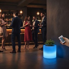 LED Large Round Barrel Flower Pot Flower Pot for Outdoor Courtyard Decoration