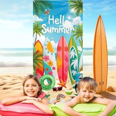 Hello Summer Decorations Beach Surfboard Slippers Door Banner Gift 35″x73″