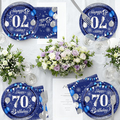 70Th Birthday Decorations for Men,61Pcs Blue Silver 70Th Birthday Decorations Ta