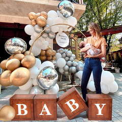 Wood Baby Shower Boxes Party Decorations – 4 Wood Grain Brown Blocks with Printe