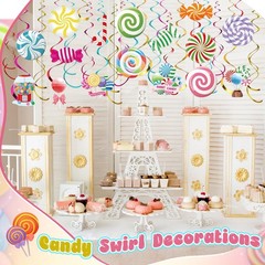 36 Pcs Candyland Party Decorations Candy Hanging Swirls Colorful Swirl Lollip…