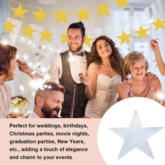 24 Pcs Laser Silver Stars Cutouts, 6 Inch Double Printed Paper Stars Cutout