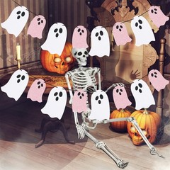 2 Pack Pink and White Halloween Ghost Garland Banner, Pink,white
