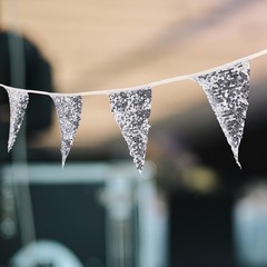 2026 Graduation Decoration 32.8ft Silver Sequin Fabric Triangle Pennant Banner F