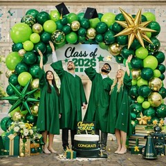 147 PCS Green Gold Balloon Garland Arch Kit Dark Confetti Exploding Star Foil