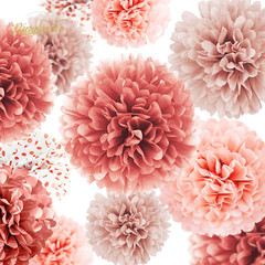 Wedding Decorations – 12 PCS Rose Gold Tissue Paper Pom Poms for Engagement Part