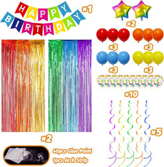Multicolored Rainbow Birthday Party Decorations Pack with Banner, Balloons, Conf