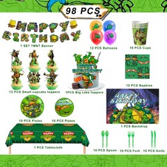 98Pcs Ninja Turtles Party Decorations Ninja Turtles Balloons Backdrop Tablecloth