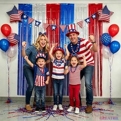 Patriotic Tinsel Foil Streamers, Blue Silver Red for 4th of July Celebrations