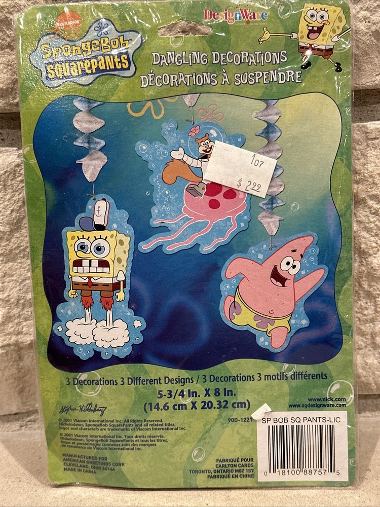 S1) SpongeBob SquarePants Yellow Paper Party Foil Hanging Decorations VTG 2001