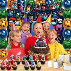 42Pcs Among Game Party Supplies Pack Includes，Banner，Cake Topper，Blackdrop,Ba…