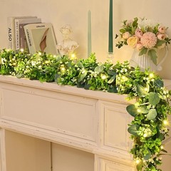 2Pcs Eucalyptus Garland with Lights, Greenery Garland, Green Garland with