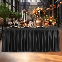 Party Talk Black Polyester Table Clothes for 4 Foot Rectangle Tables, Wrinkle Fr