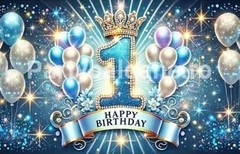 Blue 1st Birthday Backdrop Prince King Crown Balloons Photo Background Decor 5×3