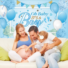 Baby Shower Backdrop It’s a Boy Large Fabric Banner 73×43 Photo Booth Decor Blue