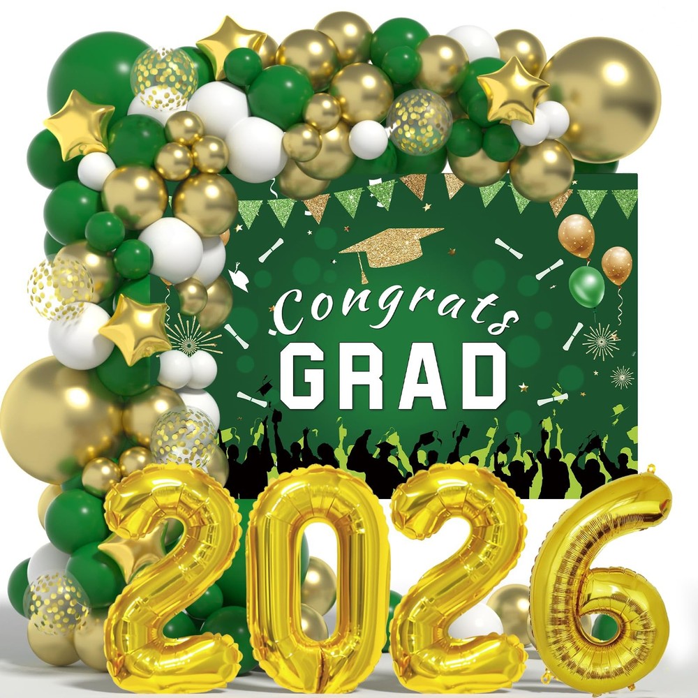 Graduation Decorations Class Of 2026: Green and Gold 2026 Graduation Decorati…
