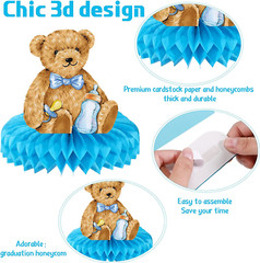 9 Pcs Teddy Bear Honeycomb Centerpieces Its a Boy Baby Shower Table Decorati