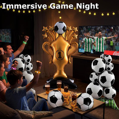 5 Pcs Soccer Balloons Party Decorations Set, Extra Large Trophy & World Cup Foil