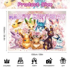Eevee Aesthetic Evolutions Happy Birthday Backdrop Banner Party Supplies 5x3ft