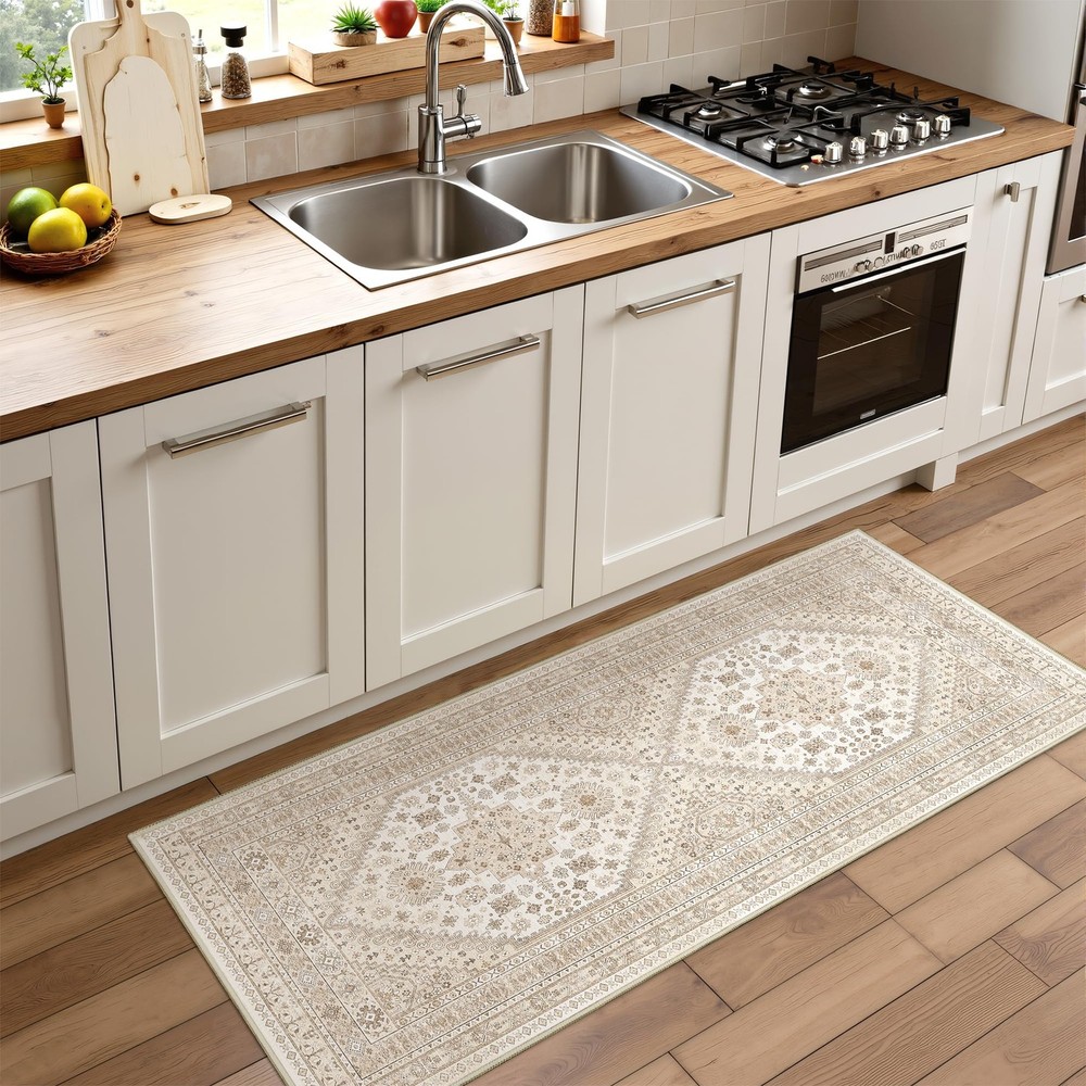 Restydon Runner Rug 2×6, Ultra-Thin Entryway 2′ x 6′ (Runner), Cream/Beige