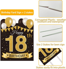 Happy 18Th Birthday Decorations for Boys Black Gold 18Th Birthday Party Yard Sig