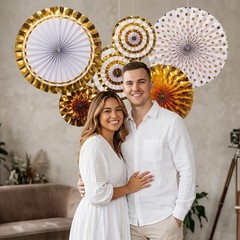Paper Fan Decorating Kit, 6 Pack Hanging Paper Fans, 8″, 12″ and 18″ Golden Age