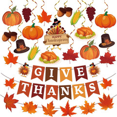 42Pcs Thanksgiving Decorations, Thanksgiving Party Decors w/ GIVE THANKS Banner