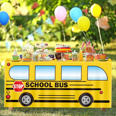 6Ft Back to School Bus Tablecloth Decorations: Welcome First Day of Party Table