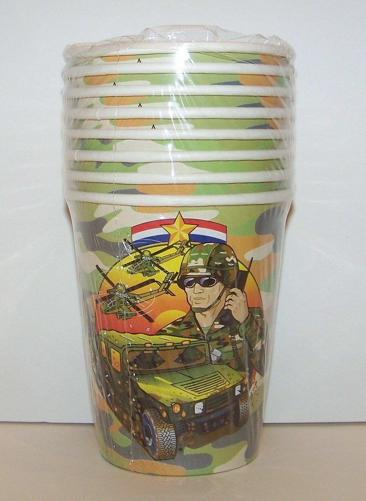 Army Camo Birthday Party Cups, 8 Count, Camouflage Soldier Military, Boys