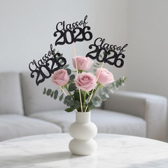 Black Class of 2026 Graduation Table Centerpieces, 12 Pcs Grad Party Decorations