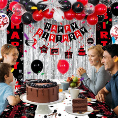 Red and Black Birthday Decorations for Men Women Boys Girls, Happy Birthday Deco