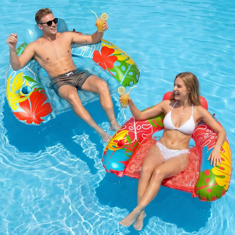2 Pack Pool Floats Adult, Inflatable Pool Float Chairs with Cup Holder, Pool …
