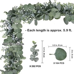 5.9′ Long Faux Silver Dollar Eucalyptus Leaves Greenery Artificial Garland in
