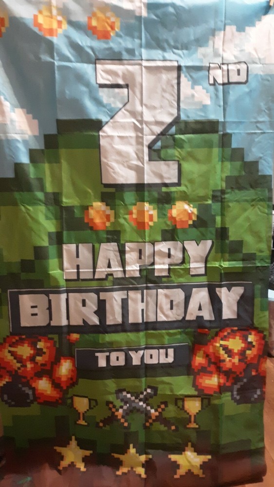 New Minecraft Pixel style Happy 2nd Birthday photo Backdrop Banner 7×3 ft