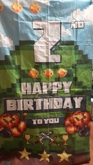 New Minecraft Pixel style Happy 2nd Birthday photo Backdrop Banner 7×3 ft