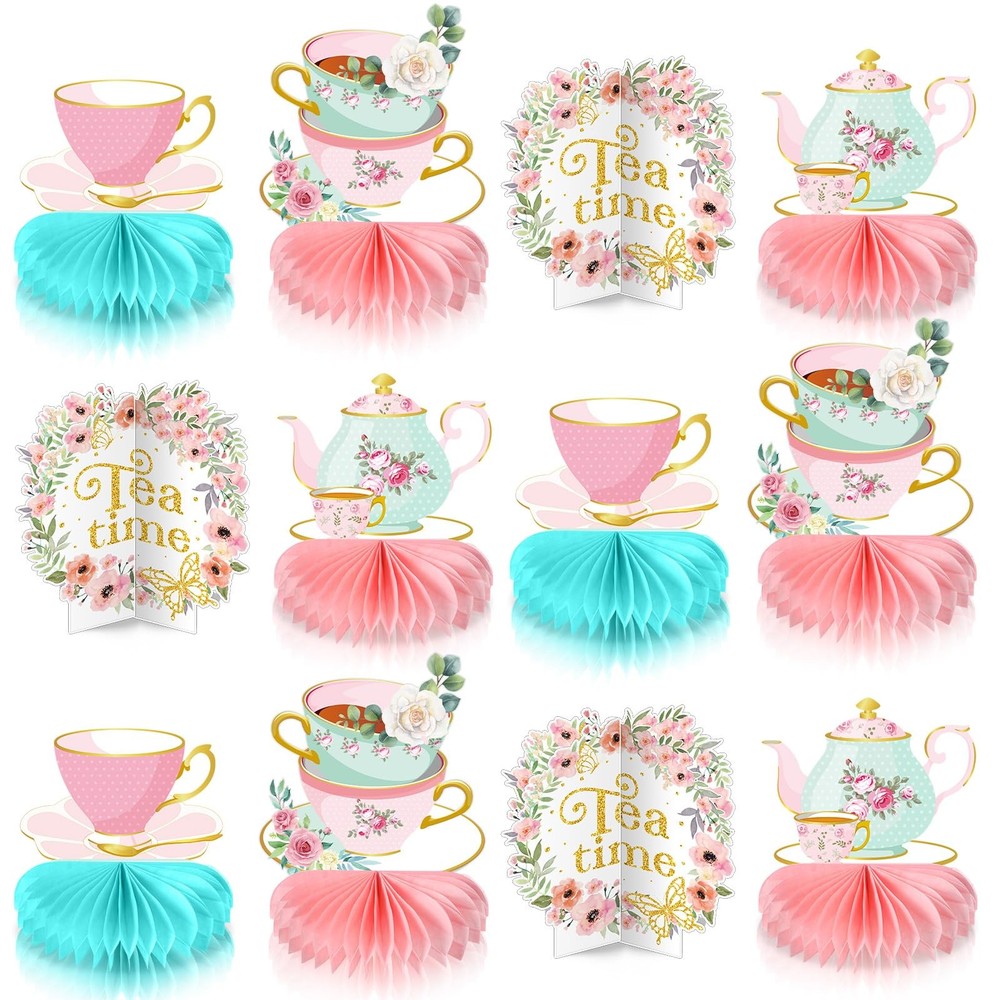 12 Pcs Tea Party Decorations Floral Teapot Honeycomb Centerpieces Tea Party Tabl