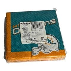 Miami Dolphins NFL Party Tailgate Napkins 36 Ct Made In USA Game Day Football