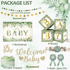 Sage Green Baby Shower Decorations – Gender Neutral Welcome Banner, Balloons & T