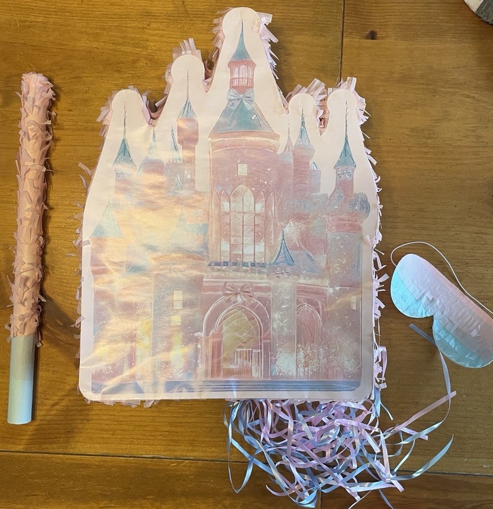 Princess Castle Birthday Piñata With Stick And Mask Blindfold For Birthday
