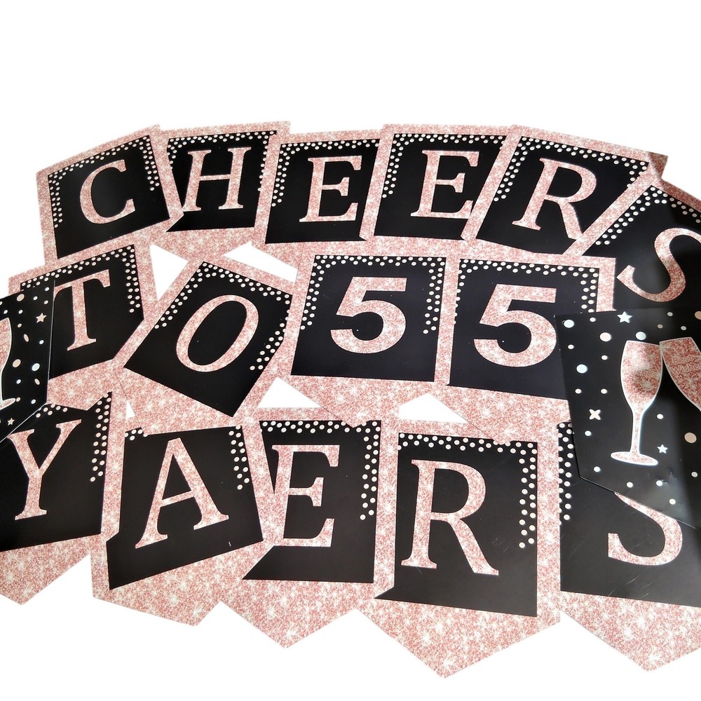 Cheers to 55 Years Cardboard Letter Banner 8″ with Hanging Décor – NIP