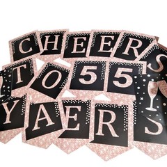 Cheers to 55 Years Cardboard Letter Banner 8″ with Hanging Décor – NIP