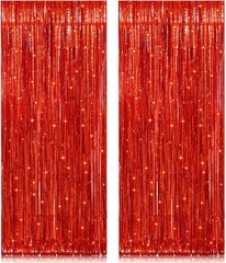 Vibrant 2 Pack Red Foil Tinsel Curtains 3.2ft x 8.2ft for Festive Backdrops