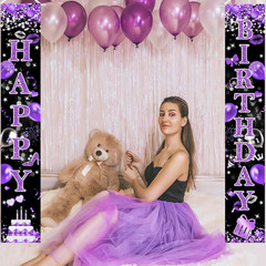 Purple Happy Birthday Banner Glitter Purple Black Birthday Party Decorations for