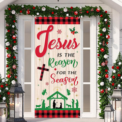 Christmas Jesus Religious Door Cover Xmas Holy Night Door Backdrop Jesus Is the