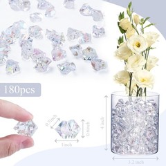 180PCS Iridescent Fake Ice Rocks – Clear Acrylic Fake Ice Cubes & Plastic Gems