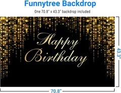 Versatile Vinyl Backdrop for Birthdays – Black & Gold Sparkle Design 70.8×43.3
